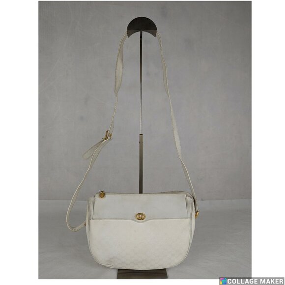 Authentic Vintage GUCCI 1980's Ophidia Half Moon Leather Bag white Made in Italy - Picture 1 of 12